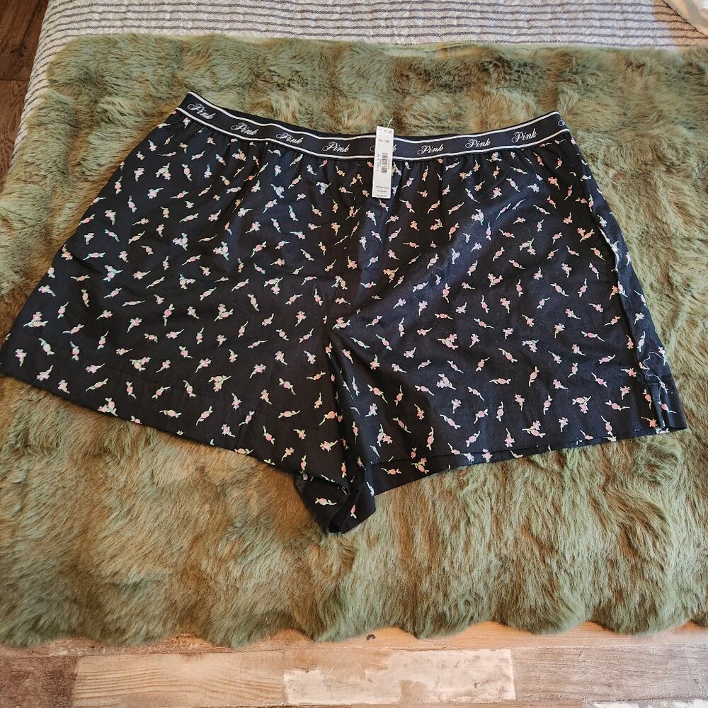 PINK Victoria's Secret Black Floral Pajama Shorts